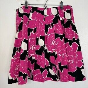 Helene Berman London Skirt Pink Floral Rose Print A-Line Pleated Full Skirt